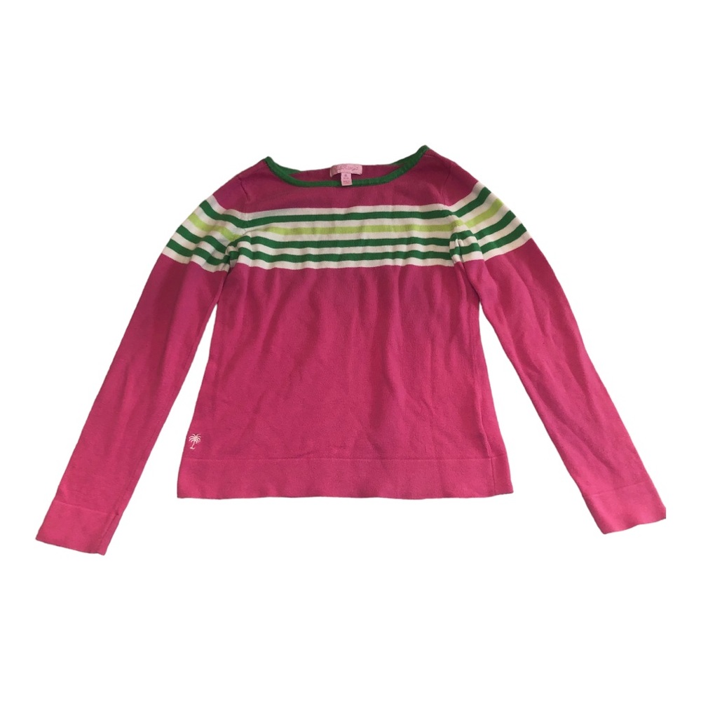 Girl’s Lilly Pulitzer Pink Green White Striped Sweater Size XL 12-14
